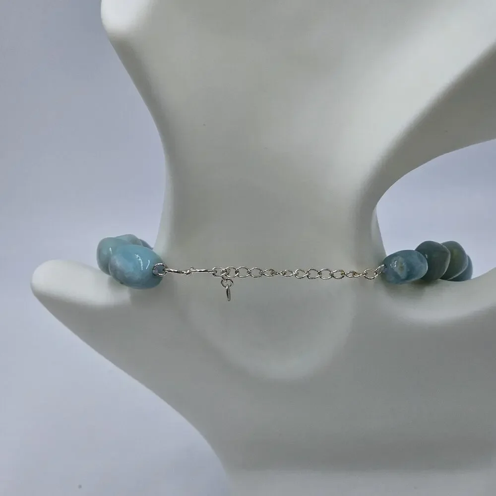 Larimar Blue Stone Bead Necklace & Earrings Set GSJ 925 Sterling